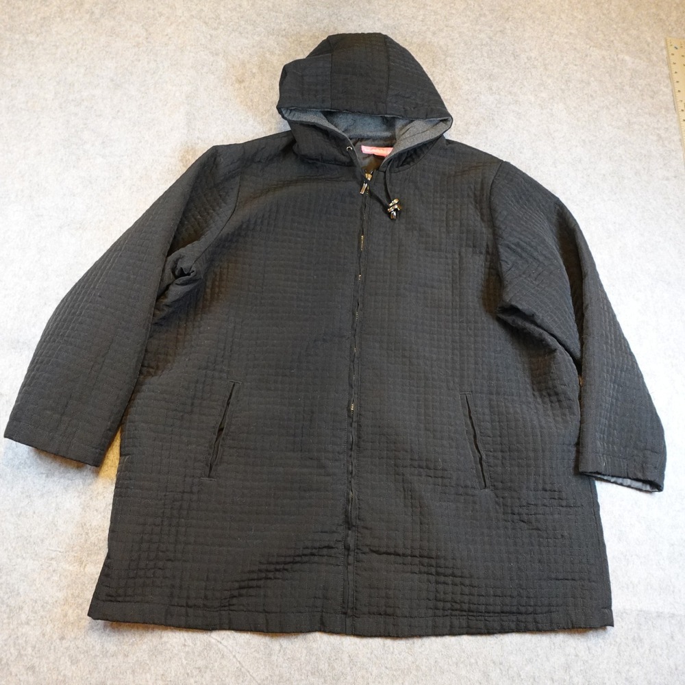 Woman Within Coat Women 3X/4X? Black Quilted Hooded Full Zip Long Sleeve Pockets